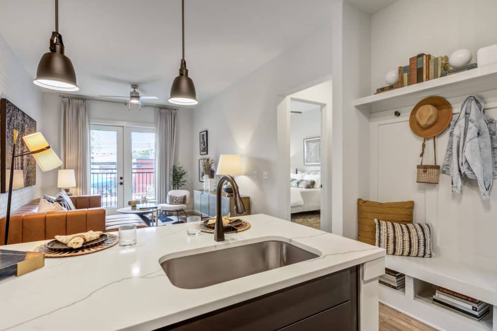 Modern kitchen finishes in apartment homes at Margaux Midtown