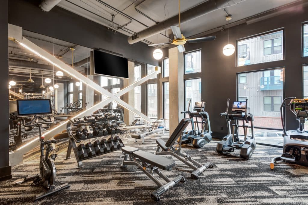 Fully equipped community fitness center at Margaux Midtown